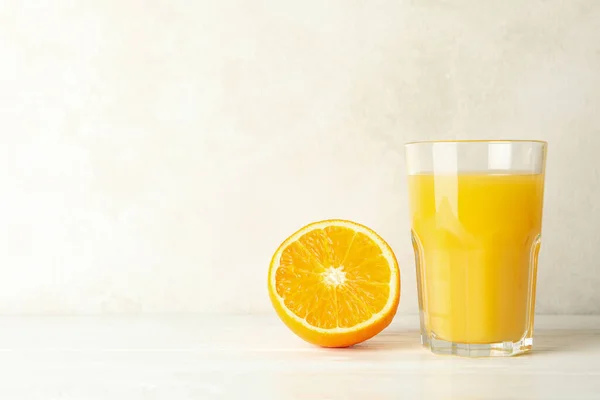 Glass Fresh Orange Juice White Wooden Table — Stock Photo, Image