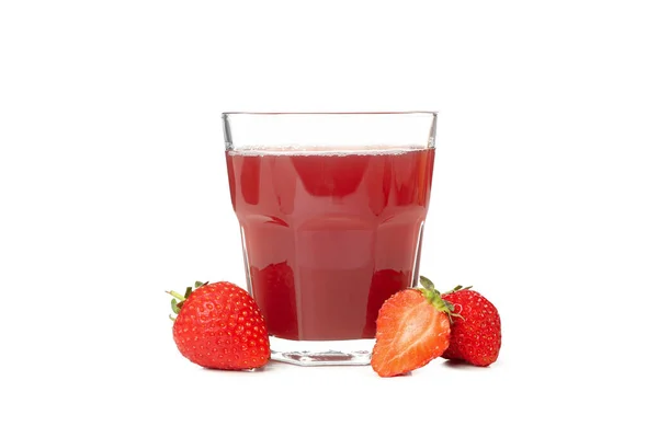 Verre Jus Fraise Isolé Sur Fond Blanc — Photo