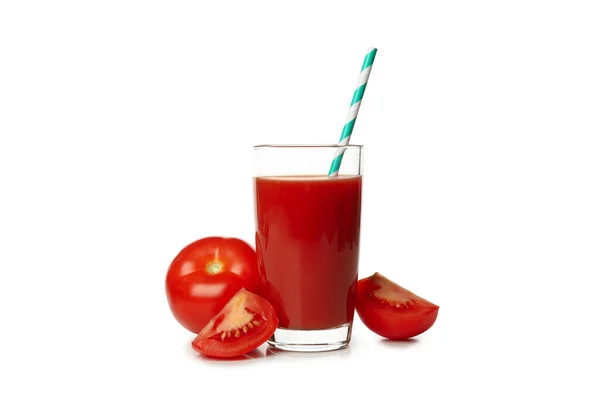 Glas Tomatensaft Isoliert Auf Weißem Hintergrund — Stockfoto