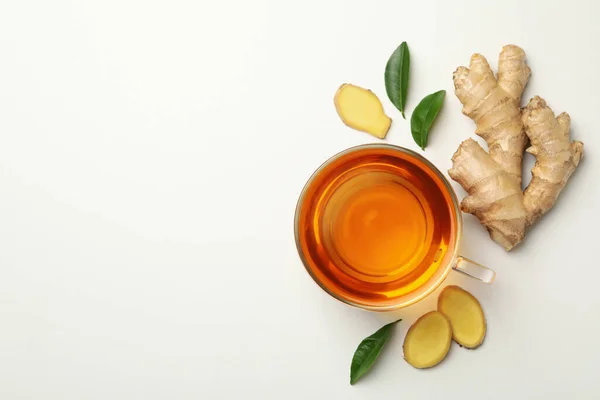 Fresh Ginger Cup Tea White Background — Stock Photo, Image