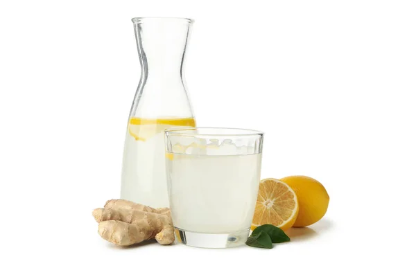 Ginger Water Lemon Isolated White Background — Stock Photo, Image