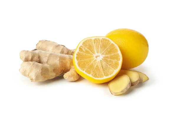 Fresh Ginger Lemon Isolated White Background — Stock Photo, Image