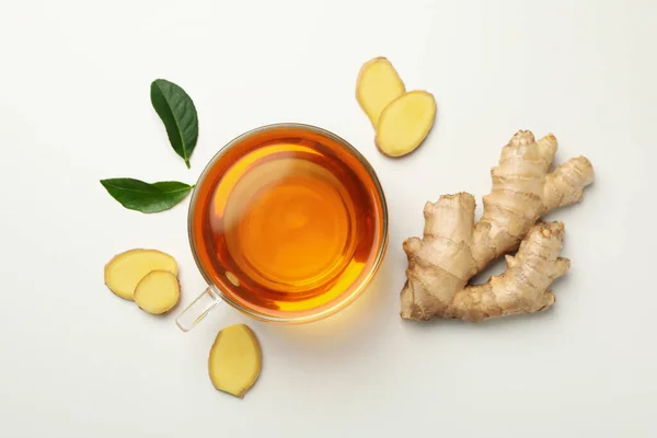 Fresh Ginger Cup Tea White Background — Stock Photo, Image