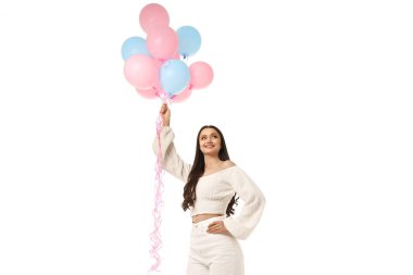 Balonlu, neşeli bir kadın, beyaz tenli, PNG