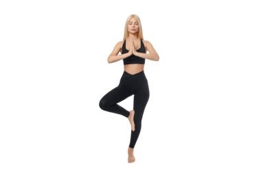 Yoga pratisyeni dengeleyici bir duruş sergiliyor, odaklanma, izole edilmiş, PNG