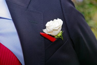 Şık smokin yaka çiçeği ile damat