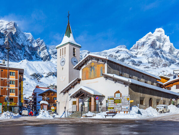 BREUIL-CERVINIA, ITALY - December 13 2018: Monte Cervino (Matterhorn) as seen from Plan Maison in December, Breuil-Cervinia, Valle d'Aosta, Italy