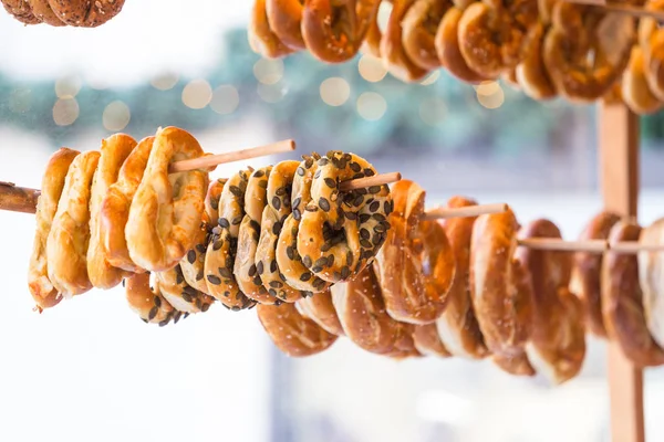 Several Pretzels Hanging Typical Alsatian Shop — Stock Photo, Image