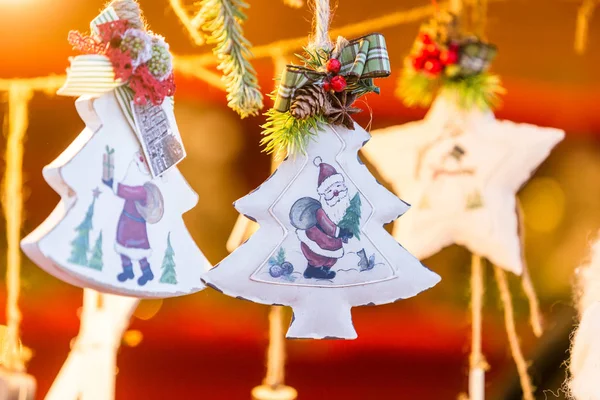 Färgglada Dekorationer Julmarknaden Strasbourg Alsace Frankrike — Stockfoto