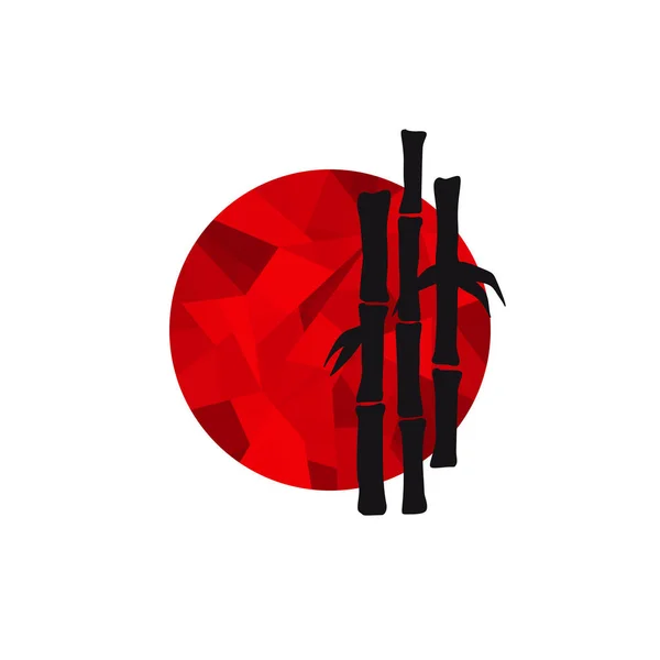 Japanese logo with bamboo on a red low poly circle