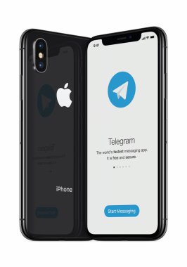 Telgraf messenger başlatma ekranı döndü Apple iphone X ekran üzerinde telgraf logolu