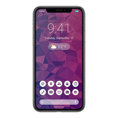 Önden görünüm çerçevesiz smartphone kavramı ile malzeme tasarımına düz UI arayüz için Android P benzer