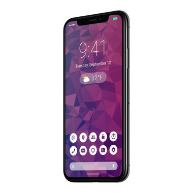 Döndürülmüş çerçevesiz smartphone kavramı ile malzeme tasarımına düz UI arayüz için Android P benzer