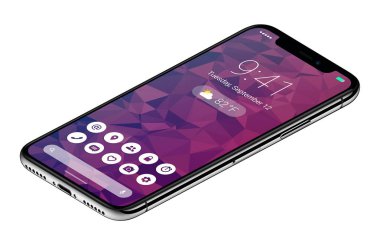 İzometrik görünümü çerçevesiz smartphone kavramı ile malzeme tasarımına düz UI arayüz için Android P benzer