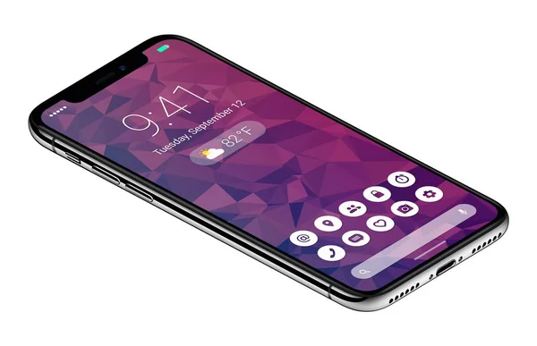 Isometric view frameless smartphone concept with material design flat UI interface similar to Android P — Stock Photo, Image