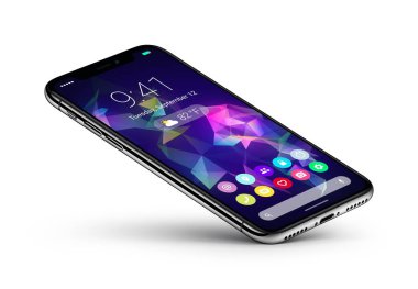 Düz UI arayüz üzerinde bir köşe dayanıyor perspektif veiw smartphone kavramı malzeme tasarımı ile