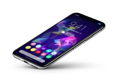 Düz UI arayüz üzerinde bir köşe dayanıyor perspektif veiw smartphone kavramı malzeme tasarımı ile