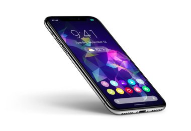 Perspektif veiw smartphone kavramı ile malzeme tasarımına düz UI arabirimiyle gölge