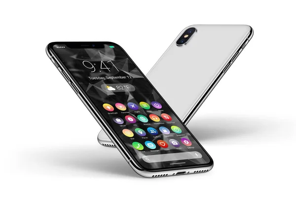 Perspektywa biały smartfonów z projektowania materiałów płaskich Ui interfejs przodu i tyłu — Zdjęcie stockowe