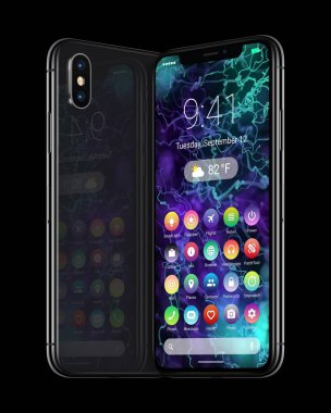 Siyah malzeme tasarım düz UI arayüzü ile akıllı telefonlar döndü