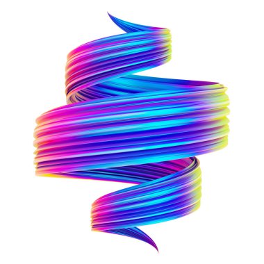 Parlak holografik soyut spiral şekil 3d fırça darbesi bükülmüş