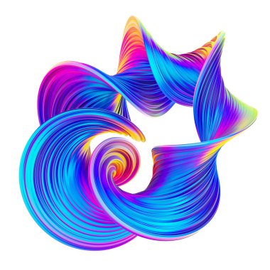 3D soyut bükülmüş şekil sıvı tasarım trendy holografik neon renklerde