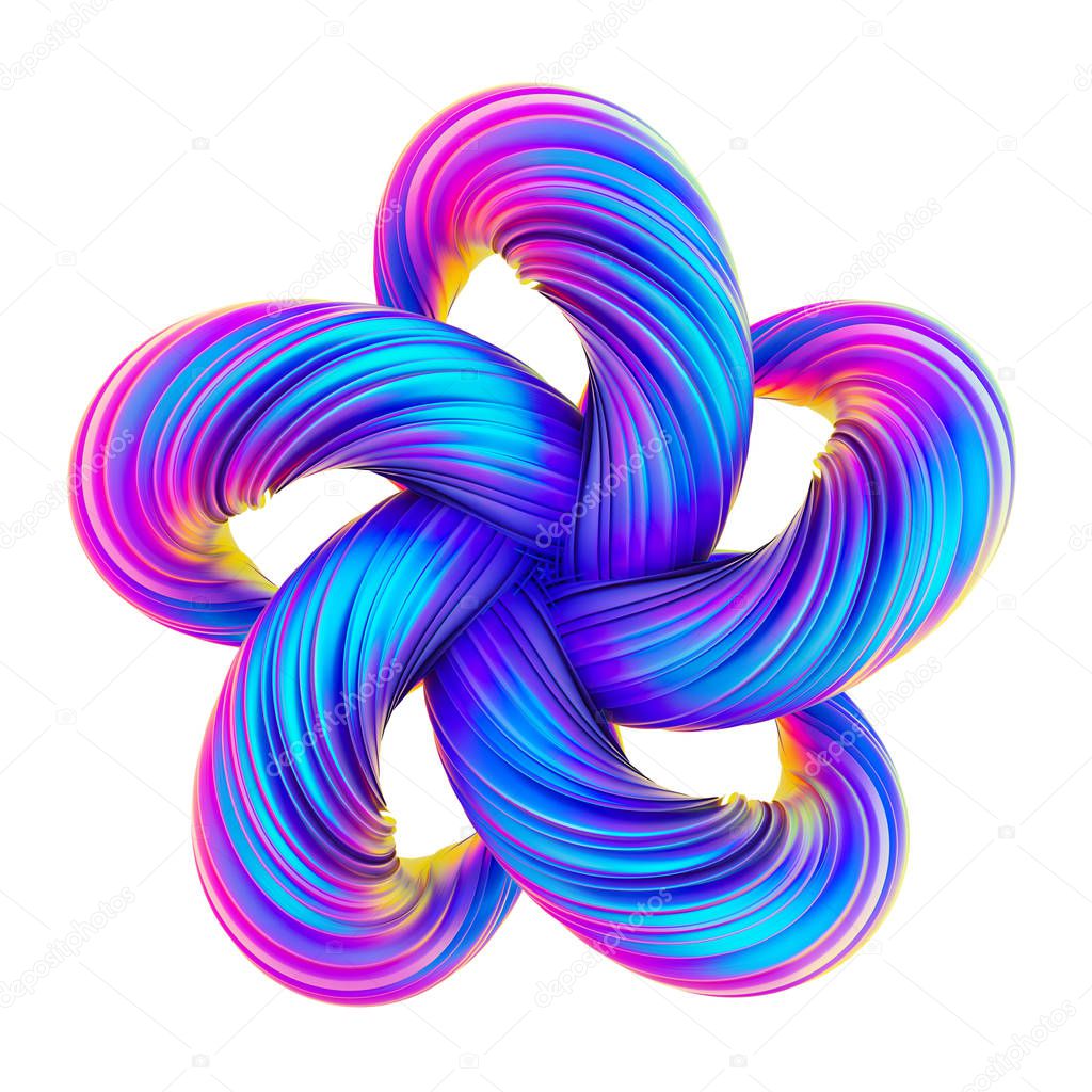 Holographic abstract twisted shape in fluid design 3D render