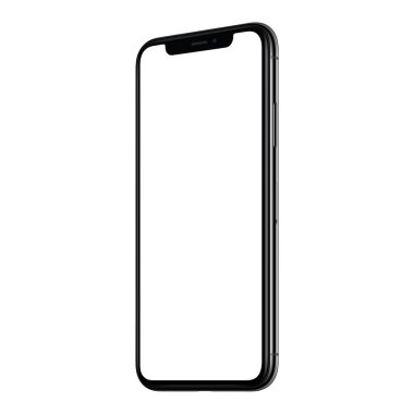 Yeni modern smartphone mockup Cw biraz üzerinde izole beyaz arka plan döndürülmüş