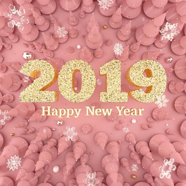 Rose Gold Happy New Year 2019 top view 3D illustration clipart