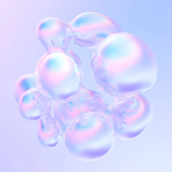 Glowing liquid dynamic metallic bubbles in fluid holographic colors — Stock Photo, Image