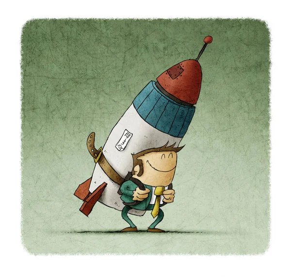 Jet pack roket holding iş adamı. girişimci gemi kavramı