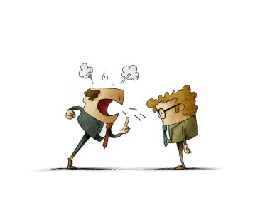 Patron çok kızgın ve çalışanına bağırıyor. İş konsepti. Izole