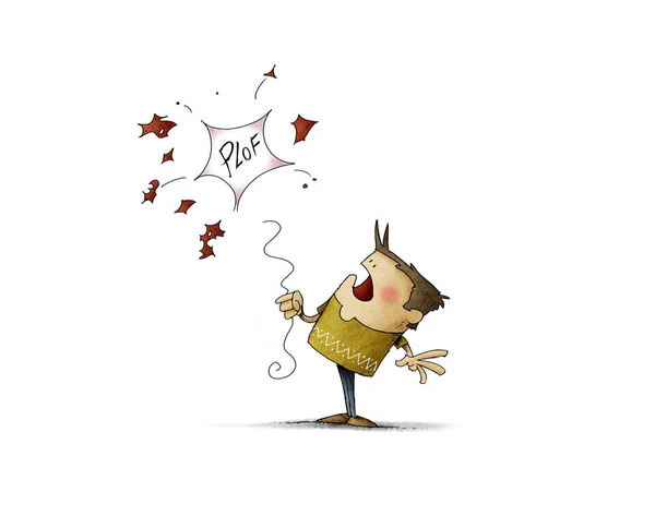 破裂する赤い風船を持つ少年 - イラストレーション — ストック写真