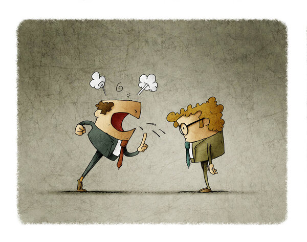 Boss is very angry and yells at his employee. Business concept. illustration