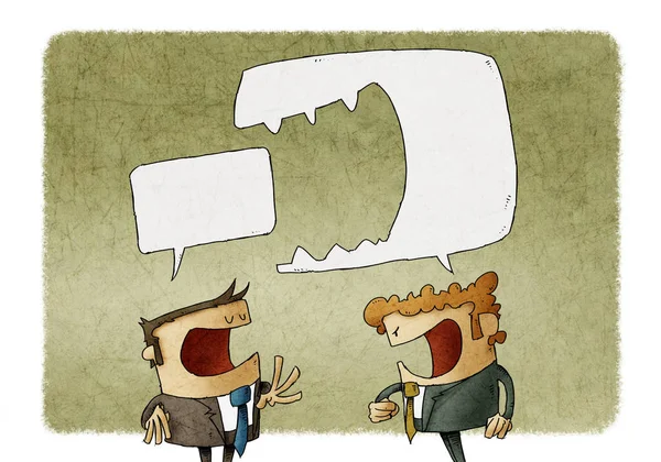 Angry man shouting at another man. Brutal Dispute, speech bubble is eaten another speech bubble. illustration. — Stock Photo, Image