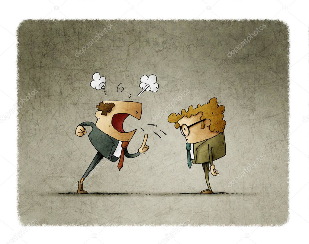 Boss is very angry and yells at his employee. Business concept. illustration