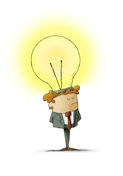 Businessman has placed a light bulb as an idea in his head. isolated — Stock Photo, Image