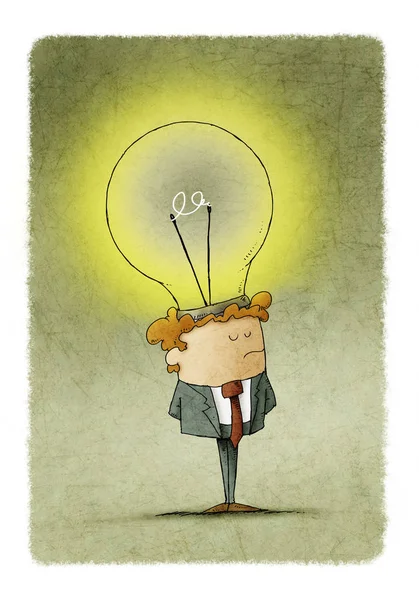 Businessman has placed a light bulb as an idea in his head — Stock Photo, Image