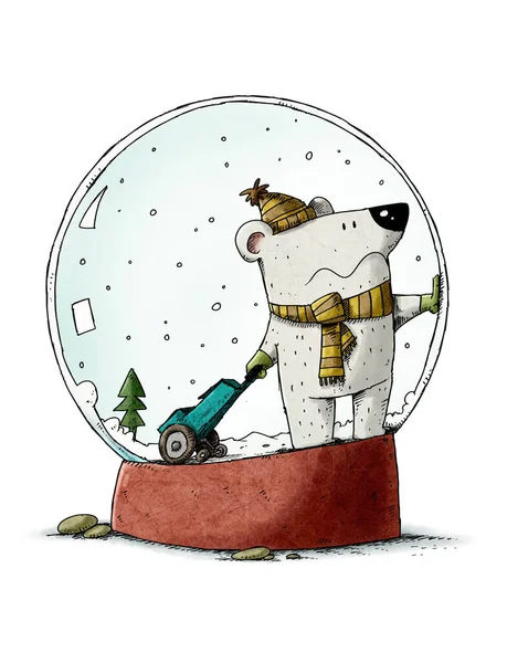 Забавный Белый Медведь Внутри Хрустального Снежка Хочет Выбраться Изолированные — стоковое фото