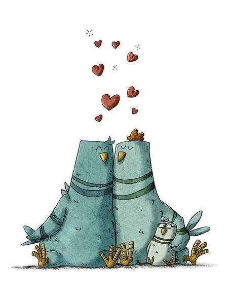 Illustration Family Birds Together Hearts Fly Them Isolated — Stock Photo, Image