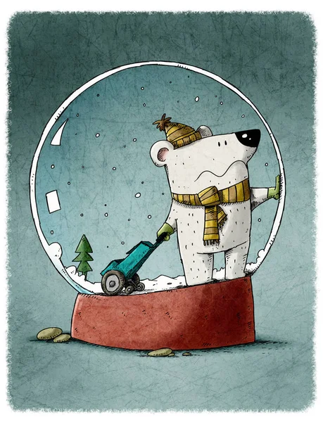 Смішний Білий Ведмідь Всередині Кришталевої Сніжки Хоче Вийти Стокове Зображення