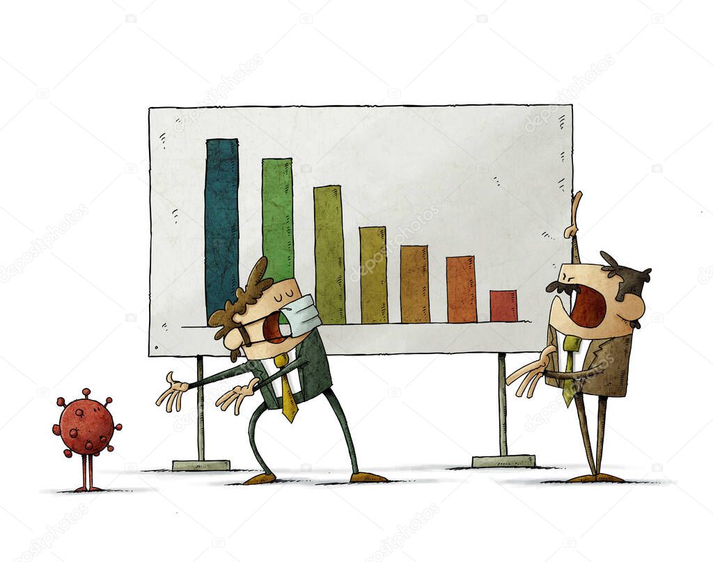 Angry boss is scolding employee for finance result and employee 
