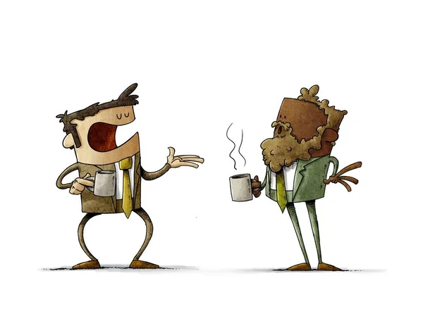 Illusztráció Két Üzletember Iszik Kávét Miközben Beszél Döntéseket Hoz Izolált — Stock Fotó