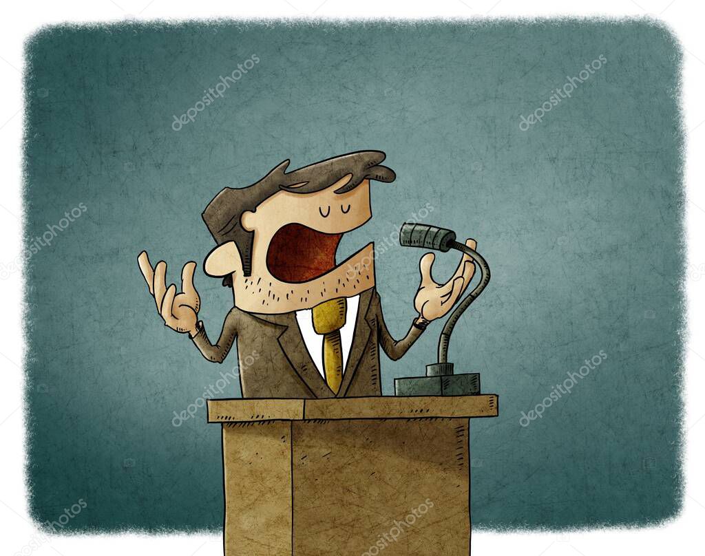 illustration of businessman or politician is giving a campaign speech, he is serene and calm.