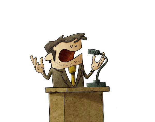 Illustration Businessman Politician Giving Campaign Speech Serene Calm Isolated — Stock Photo, Image