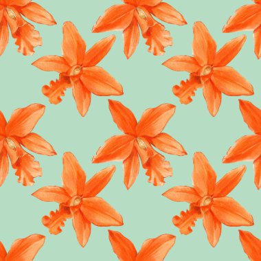 Orkide suluboya çizimler renk arka plan izole. Renkli orkide ile dikişsiz desen.