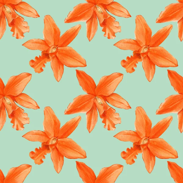 Orkide suluboya çizimler renk arka plan izole. Renkli orkide ile dikişsiz desen.