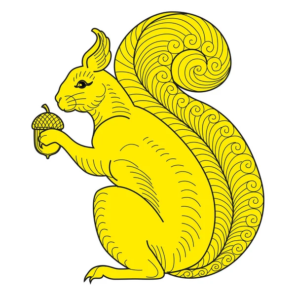 Squirell Met Eikel Hand Getekende Geïsoleerde Vector Illustratie Heraldiek — Stockvector