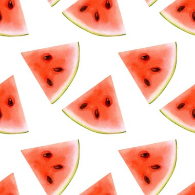 Beyaz arka plan üzerinde karpuz ile dikişsiz desen. Suluboya el çizilmiş illüstrasyon.