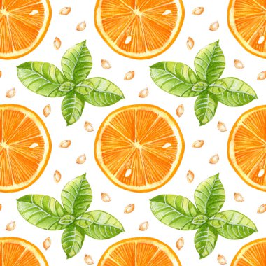 Kusursuz desen. Yaz limonata, beyaz arka plan üzerinde turuncu ve nane ile coctail.